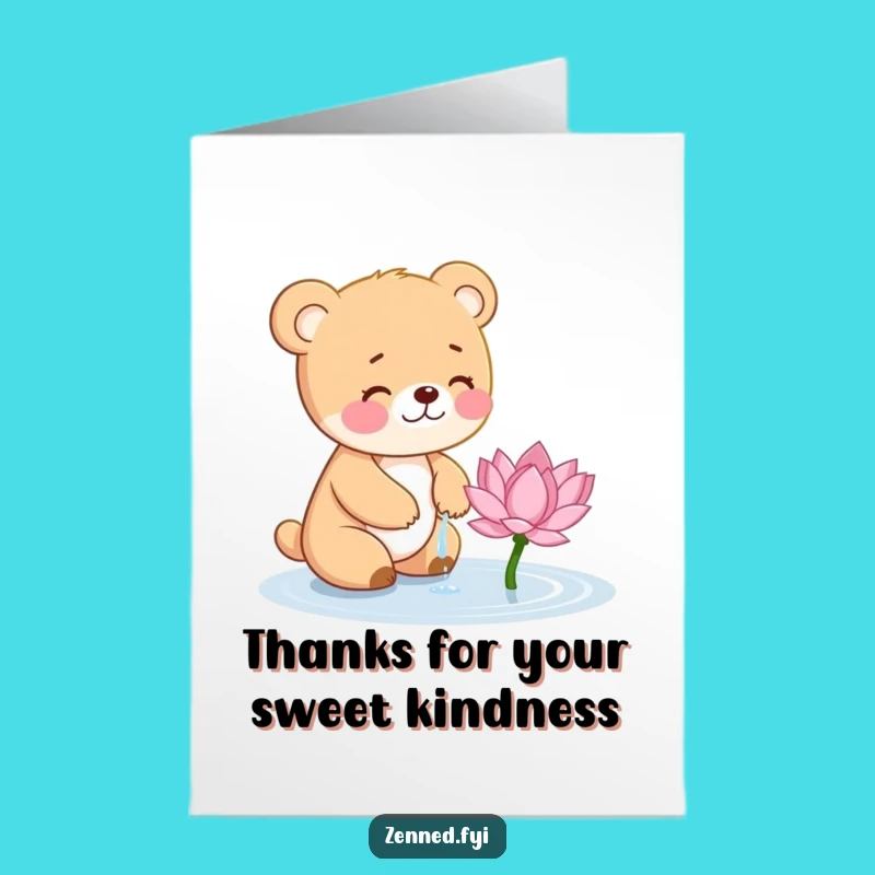 Free Printable Thank You Card: Giggling Bear Cub Lotus Humor Downloadable Gift