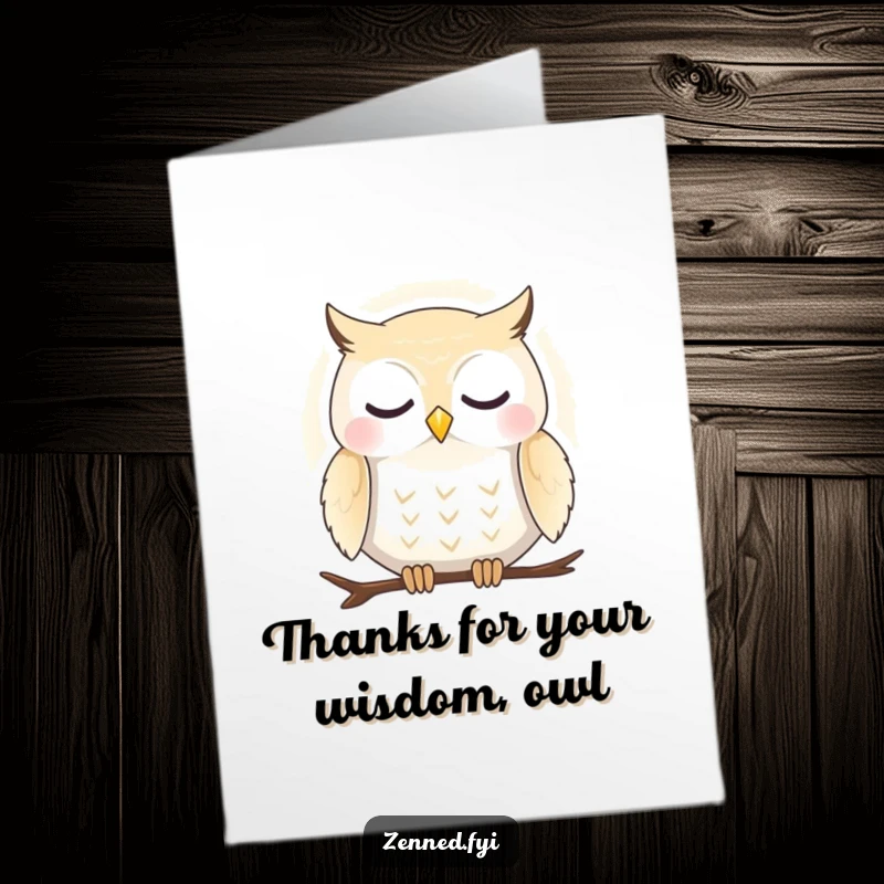 Funny Free Printable Thank You Card: A peaceful owl radiates a gentle aura, offering a tranquil thank you.