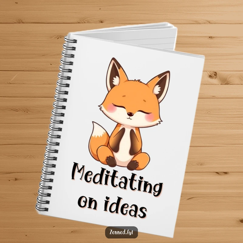 Funny notebook with a curious fox practicing mindful breathing with eyes closed, ideal for journaling peaceful thoughts and creative ideas.