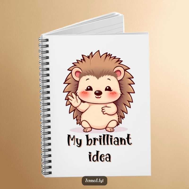 Funny hedgehog notebook showing a serene animal making a graceful hand gesture, perfect for journaling and note-taking.