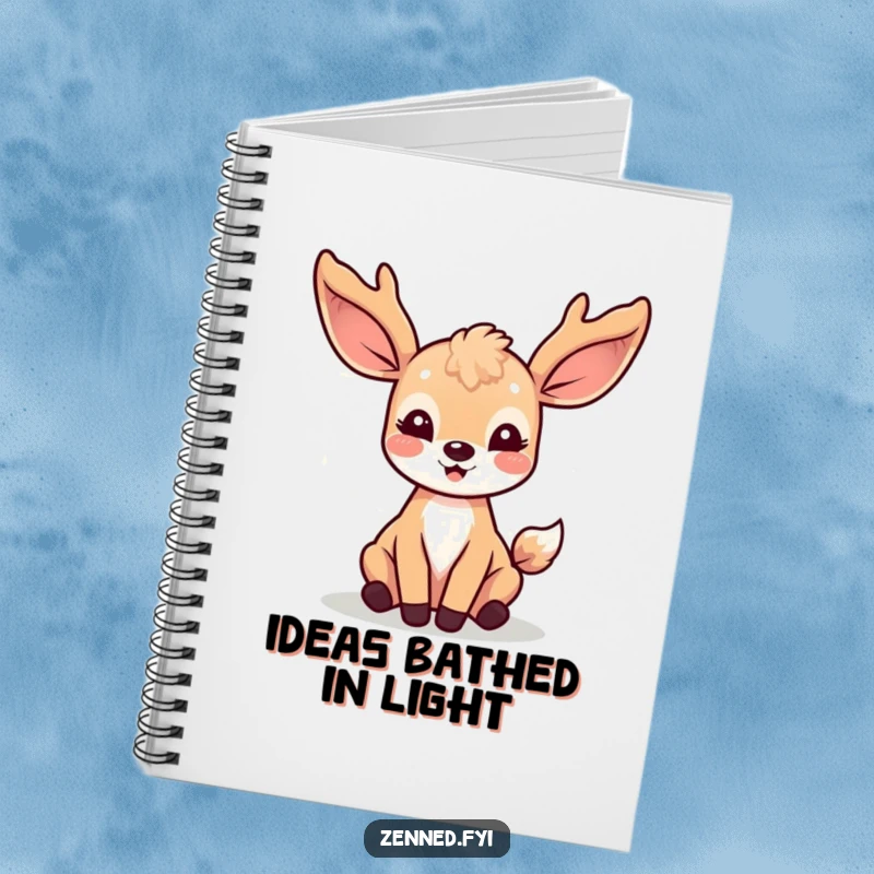Funny Kawaii Deer Notebook: A notebook featuring a joyful deer character bathed in soft light rays, inspiring creativity and happy thoughts.