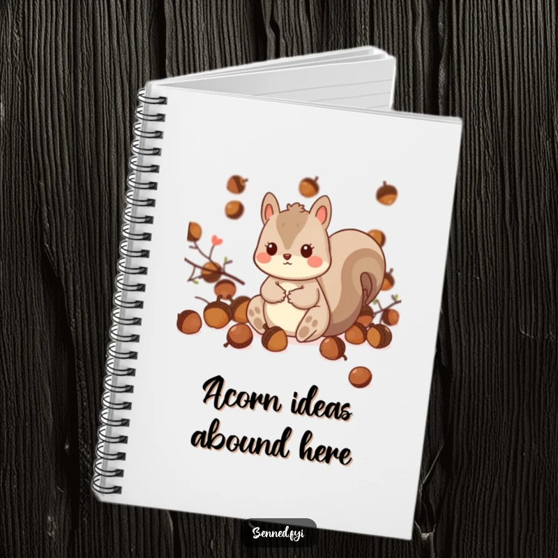 Funny Kawaii Squirrel Notebook: A cute notebook adorned with a playful squirrel and acorns, inspiring creative thoughts and organized notes.