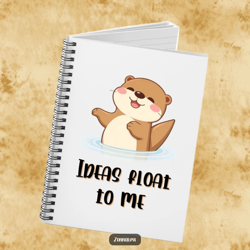 Funny Otter Notebook featuring a delighted cartoon otter floating serenely on its back, ideal for journaling and creative note-taking.