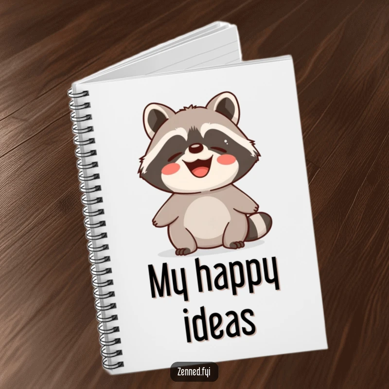 Funny Notebook with a delighted raccoon radiating calm and contented energy with a peaceful expression.