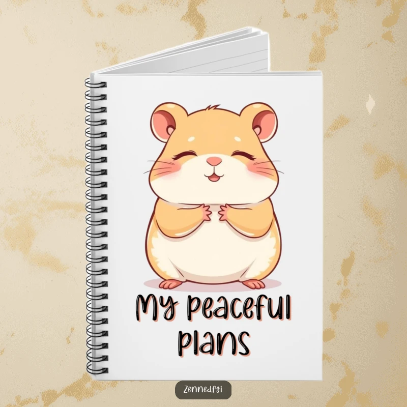 Funny contented hamster meditation notebook for writing and drawing, offering a humorous and peaceful space for creative thoughts.