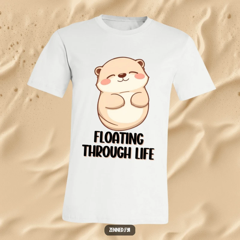 Funny otter t-shirt featuring a contented animal lying on its back with a peaceful smile, radiating happiness.