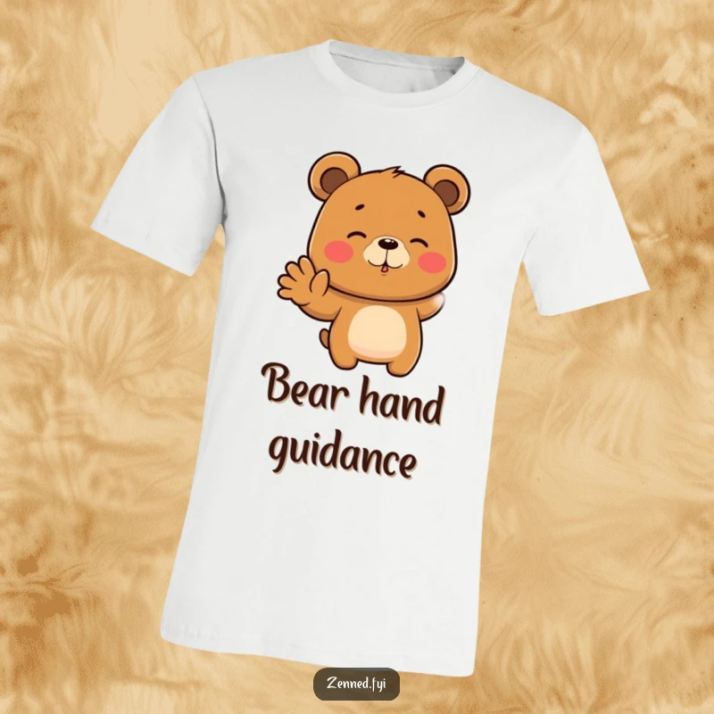Funny brown bear meditating with a steady hand gesture and relaxed expression, focused character, ideal funny gift.
