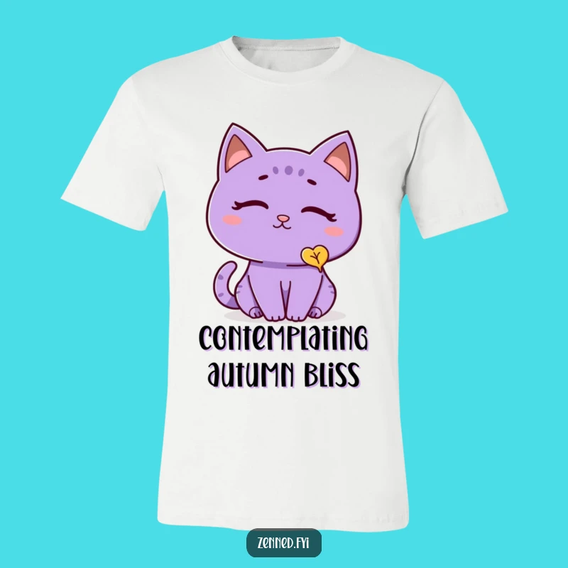 Funny Cat Leaf T-Shirt: Meditative Purple Feline - Cozy Nature Lover Gift Tee