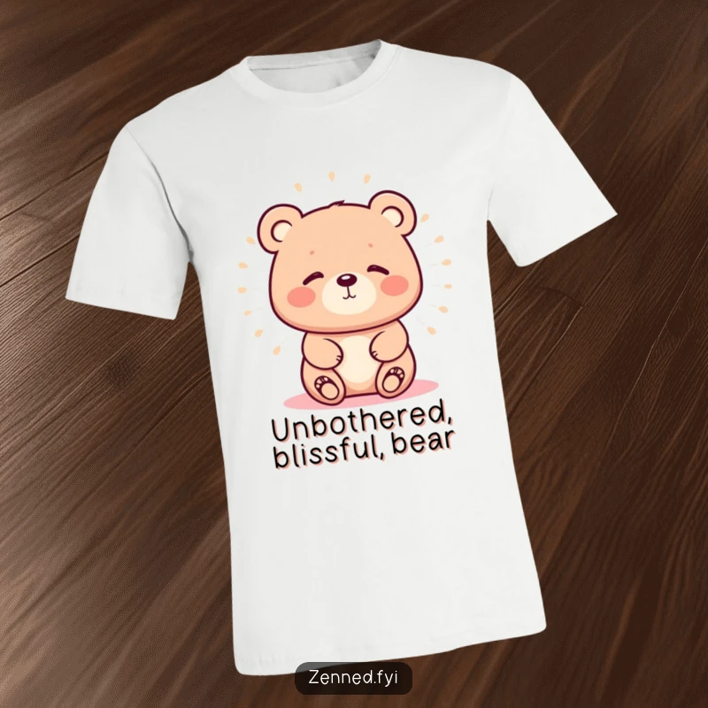 Funny t-shirt with a kawaii bear glowing with a calm, soft aura, conveying peacefulness and humor for any wearer.