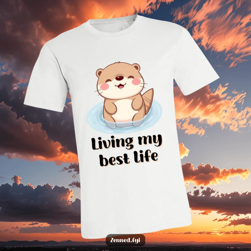 Funny Kawaii otter t-shirt with a happy character floating peacefully in water, perfect for relaxation and gifting.