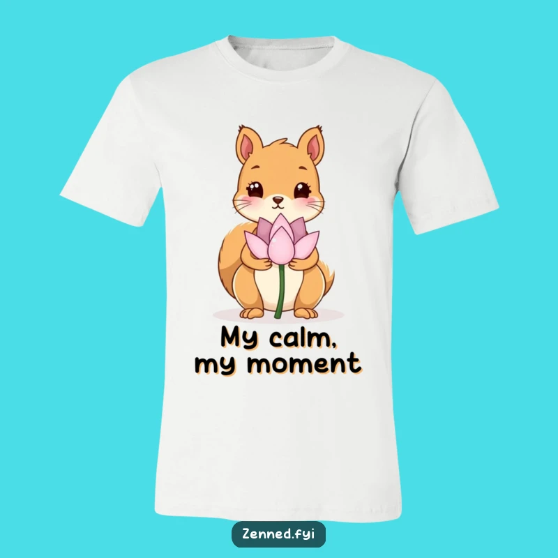 Wear your inner peace and a smile with this funny t-shirt featuring a kawaii squirrel holding a lotus flower. Relaxed style, delightful humor.