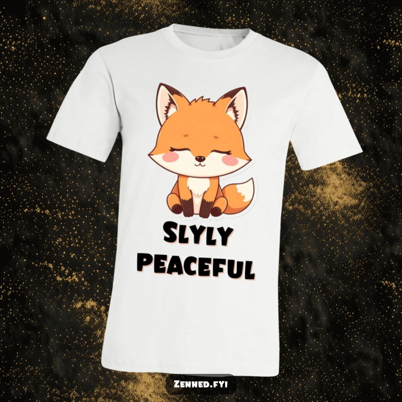 Funny Zen Fox T-Shirt showing a determined fox meditating peacefully with eyes closed, embodying focused humor and calm.