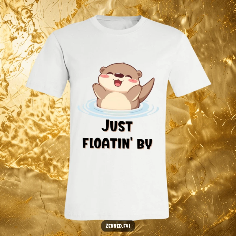 Funny Zen Otter T-Shirt showing a joyful otter floating peacefully on its back, embodying pure happiness and relaxation.