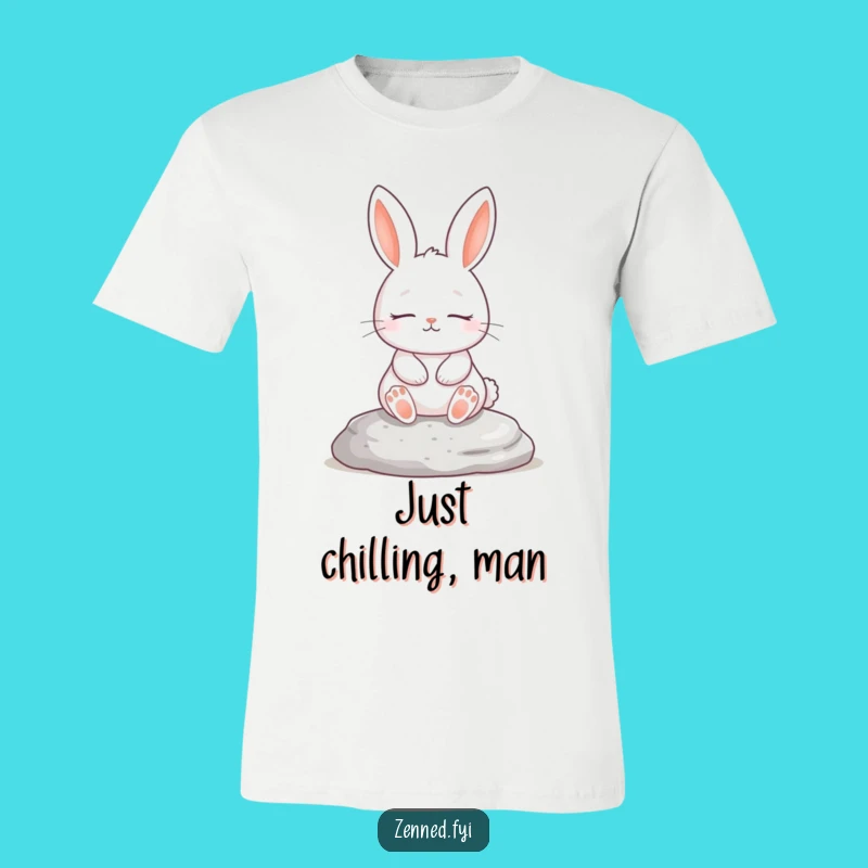Funny White Rabbit Zen T-Shirt, Serene Stone Pose, Hilarious Meditation Gift