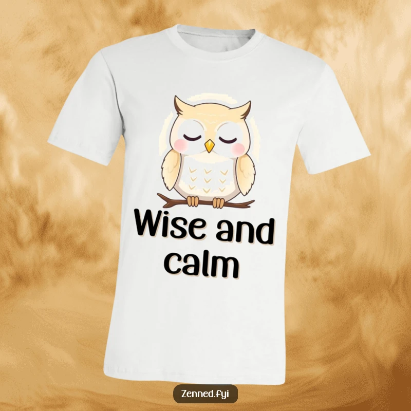 Funny t-shirt with a peaceful owl surrounded by a gentle aura, representing inner calm and quiet wisdom.