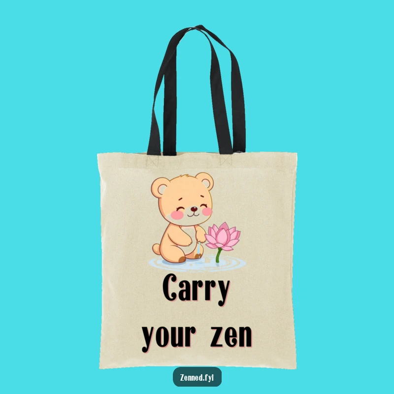 Funny Bear Cub Lotus Tote Bag - Adorable & Hilarious Gift for Charm