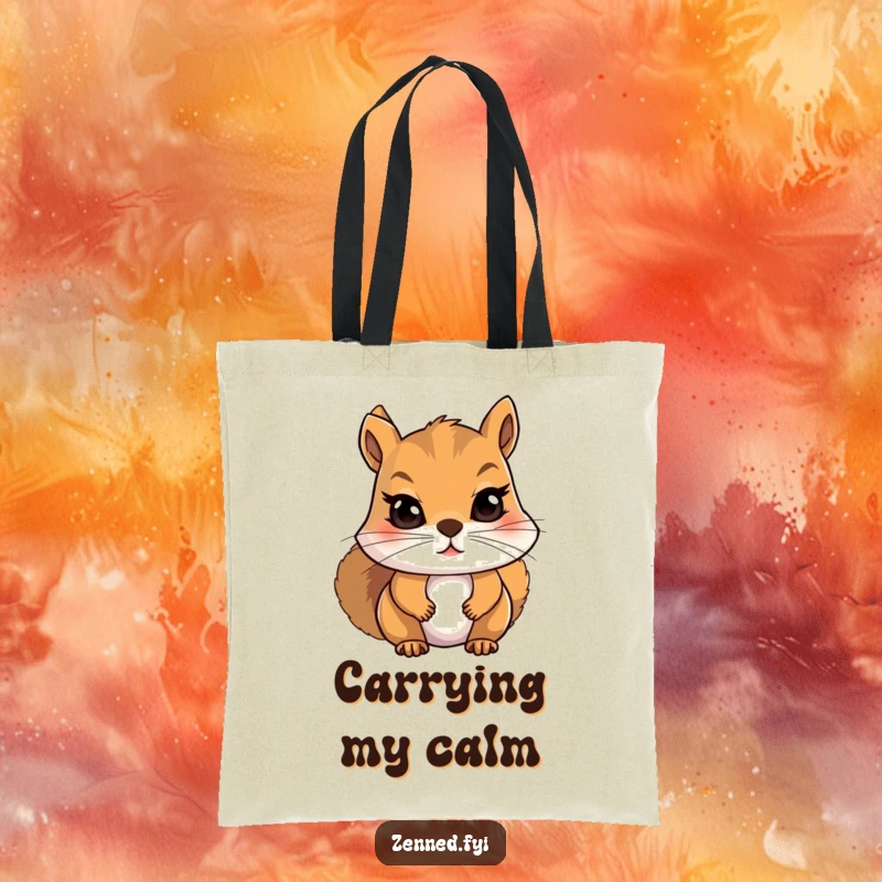 Funny Squirrel Tote Bag: Character meditating deeply, ideal for carrying groceries with a humorous, zen attitude.