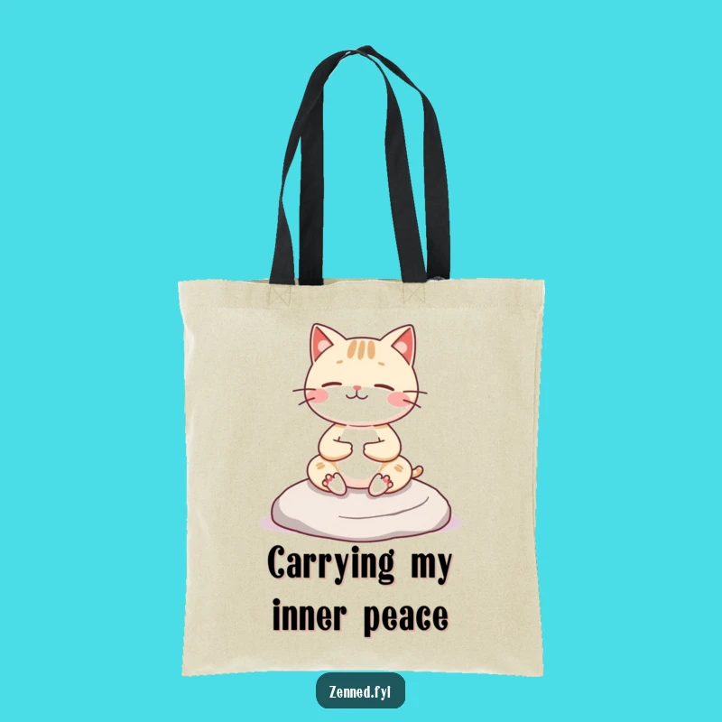 Funny Kawaii Cat Tote Bag: Cheerful Meditator, Zen Accessory Gift