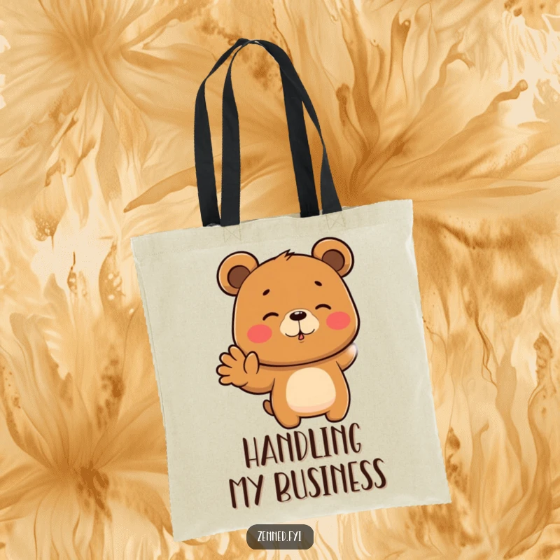 Funny tote bag featuring a focused brown bear meditating with a hand gesture, practical and humorous, excellent funny gift.